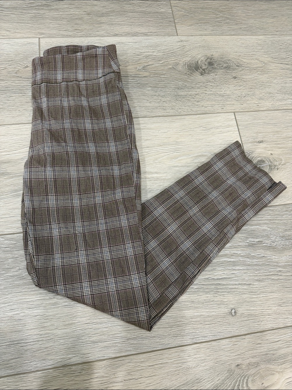 Counterparts Women Plaid Slim Trousers in Brown and Gray